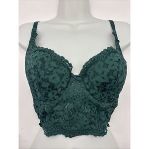 Victoria Secret Body  Lined Demi 34C Forrest Longline Boned Corset Forest Green